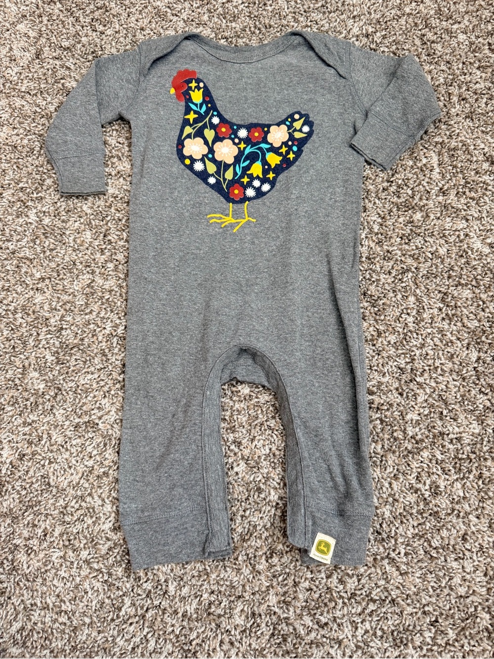 John Deere Gray Floral Chicken Baby One-Piece